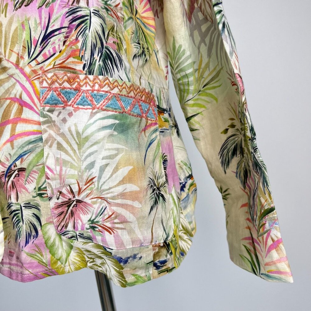Johnny Was Linen Tropical Palm Blazer Floral Embroidered Boho Jacket Size S - Picture 6 of 16